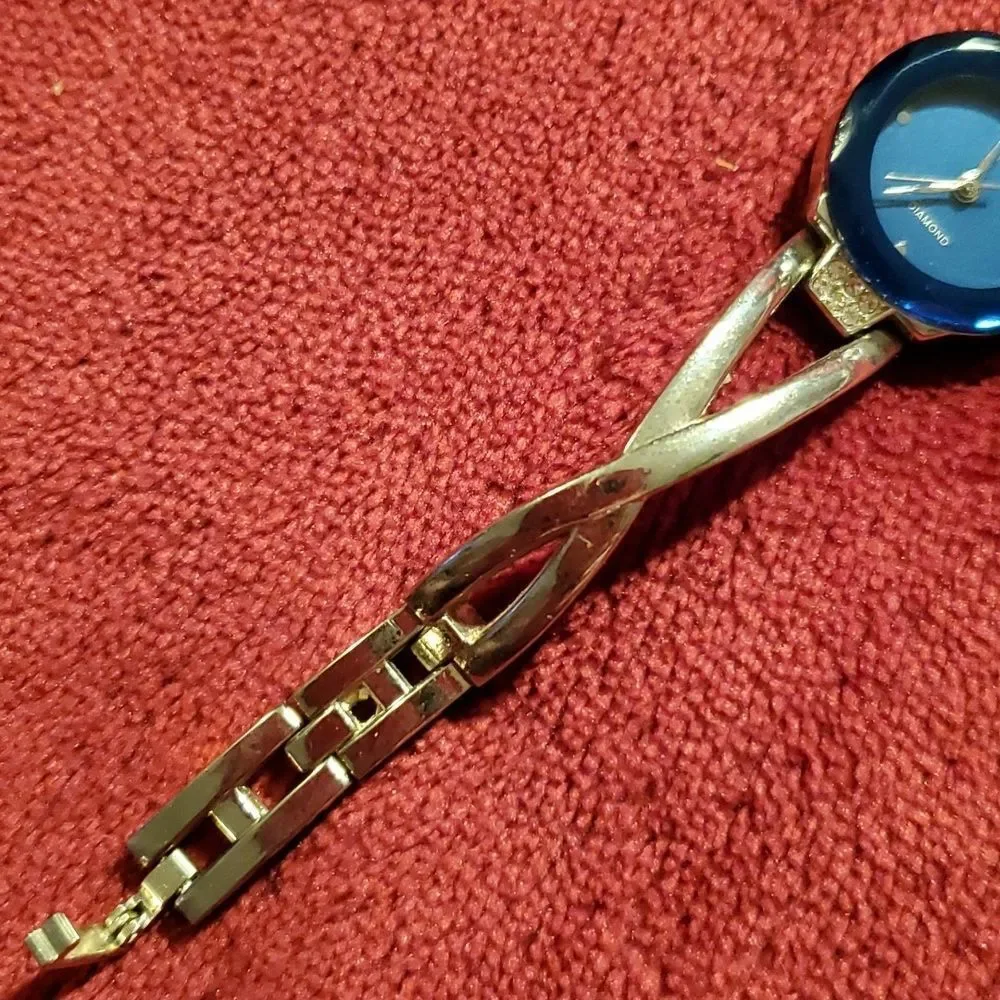 Silvertone &‎ Cobalt Blue Diamond Face Silvertone Band Ladies Watch